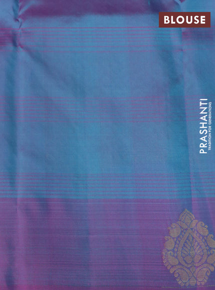 Pure kanchipuram silk saree teal blue and dual shade of pink with plain body and zari woven butta border