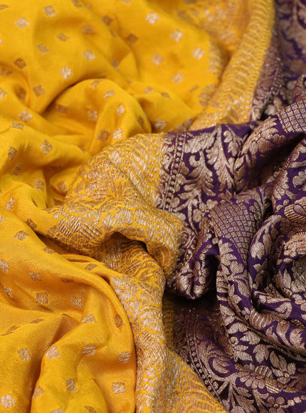 Banarasi crepe saree mustard yellow and wine shade with allover thread & zari woven buttas and woven border