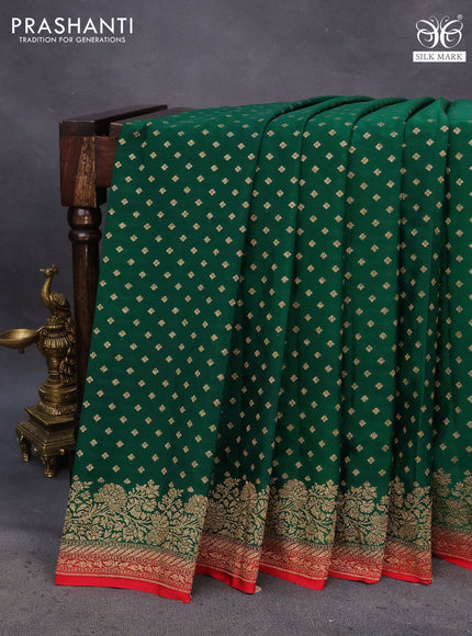 Banarasi crepe saree green and red with allover thread & zari woven buttas and woven border