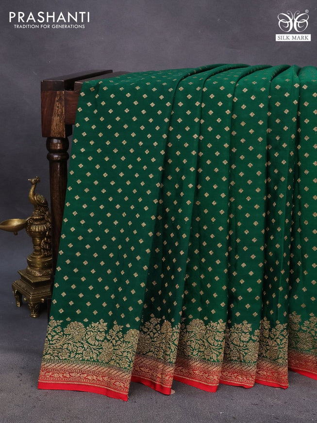 Banarasi crepe saree green and red with allover thread & zari woven buttas and woven border