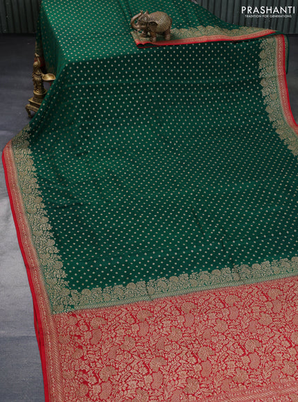 Banarasi crepe saree green and red with allover thread & zari woven buttas and woven border