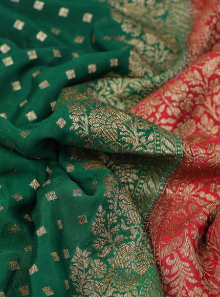 Banarasi crepe saree green and red with allover thread & zari woven buttas and woven border