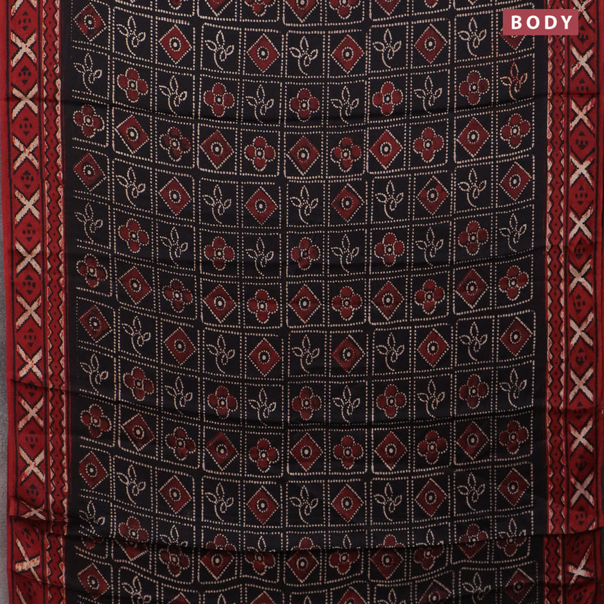 Modal silk saree black and maroon with allover prints and printed border