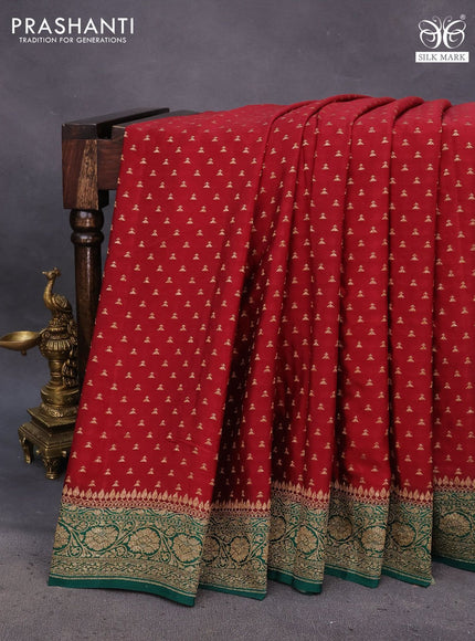 Banarasi crepe saree deep maroon and green with allover thread & zari woven buttas and woven border