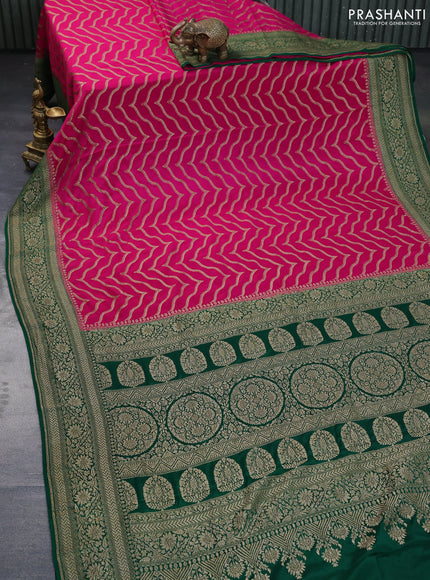 Banarasi crepe saree pink and green with allover thread & zari woven weaves and woven border