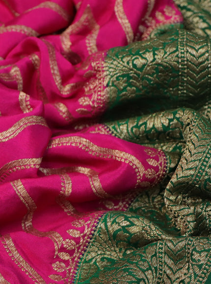 Banarasi crepe saree pink and green with allover thread & zari woven weaves and woven border