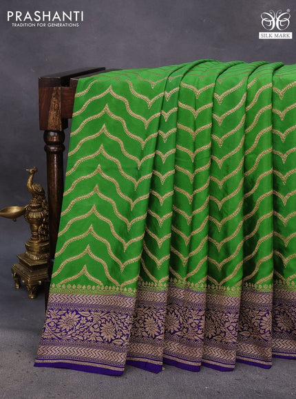 Banarasi crepe saree green and blue with allover thread & zari woven weaves and woven border