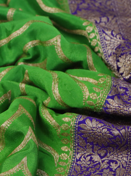 Banarasi crepe saree green and blue with allover thread & zari woven weaves and woven border