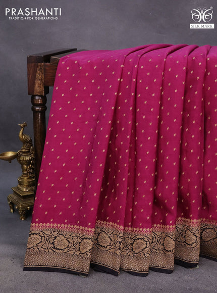 Banarasi crepe saree magenta pink and black with allover thread & zari woven buttas and woven border