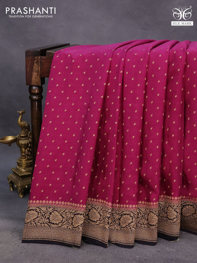 Banarasi crepe saree magenta pink and black with allover thread & zari woven buttas and woven border