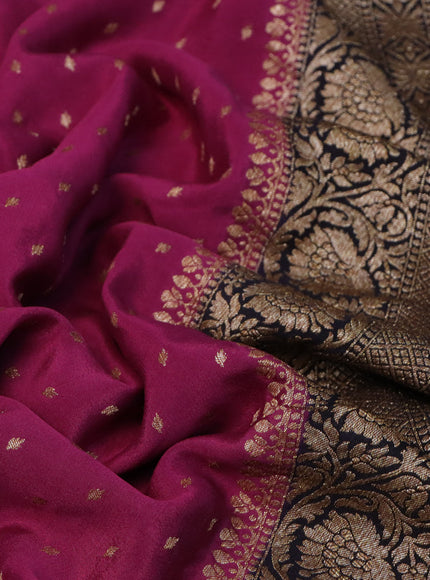 Banarasi crepe saree magenta pink and black with allover thread & zari woven buttas and woven border