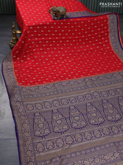 Banarasi crepe saree red and blue with allover thread & zari woven buttas and woven border