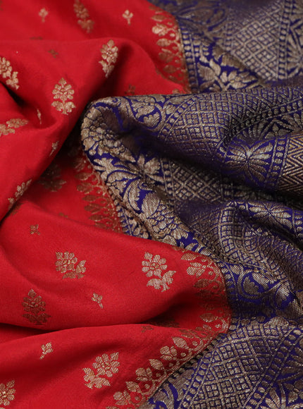 Banarasi crepe saree red and blue with allover thread & zari woven buttas and woven border