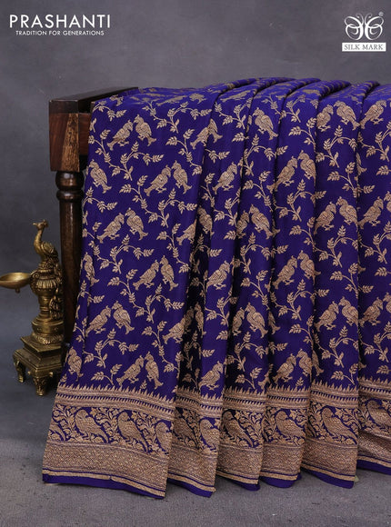 Banarasi crepe saree blue with allover thread & zari woven borcade weaves and woven border