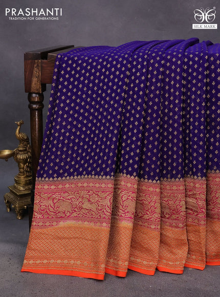 Banarasi georgette saree blue and pink orange with allover thread & zari woven butta weaves and long woven border