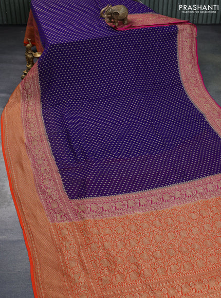 Banarasi georgette saree blue and pink orange with allover thread & zari woven butta weaves and long woven border