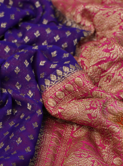 Banarasi georgette saree blue and pink orange with allover thread & zari woven butta weaves and long woven border