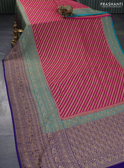 Banarasi georgette saree pink and teal green blue with allover thread & zari weaves and long woven border