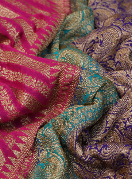 Banarasi georgette saree pink and teal green blue with allover thread & zari weaves and long woven border