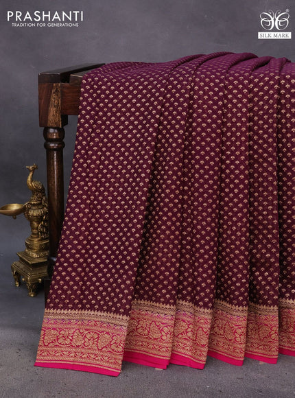 Banarasi georgette saree wine shade and pink with allover thread & zari woven butta weaves and woven border