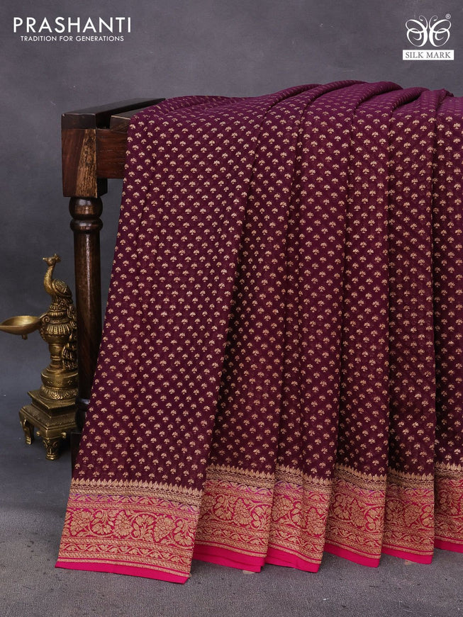 Banarasi georgette saree wine shade and pink with allover thread & zari woven butta weaves and woven border