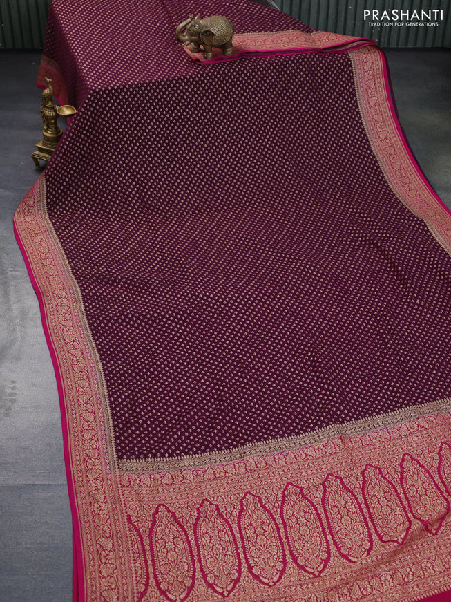 Banarasi georgette saree wine shade and pink with allover thread & zari woven butta weaves and woven border