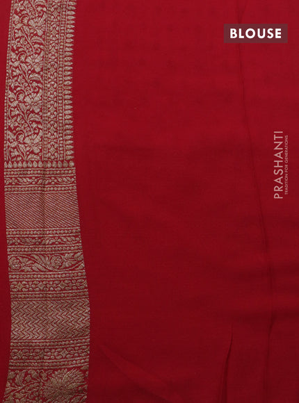 Banarasi georgette saree off white and red with allover thread & zari butta weaves and long woven border