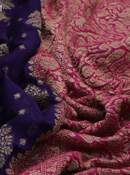 Banarasi georgette saree blue and pink with allover thread & zari weaves and woven border