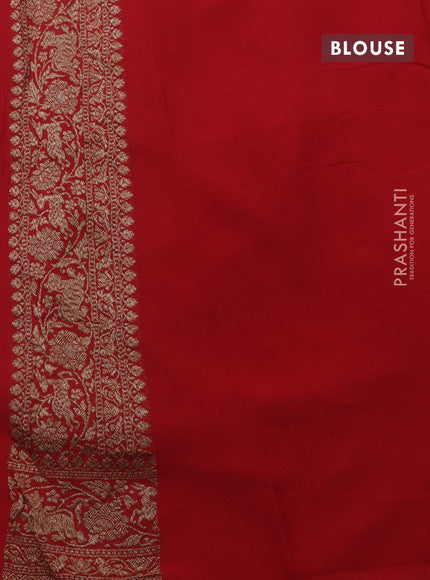 Banarasi georgette saree green and red with allover thread & zari weaves and woven border