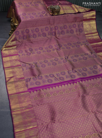 Pure kanchipuram silk saree purple with allover zari woven brocade weaves and rich annam zari woven border