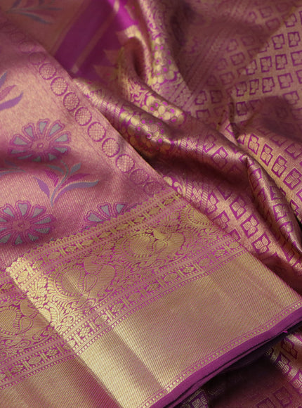 Pure kanchipuram silk saree purple with allover zari woven brocade weaves and rich annam zari woven border