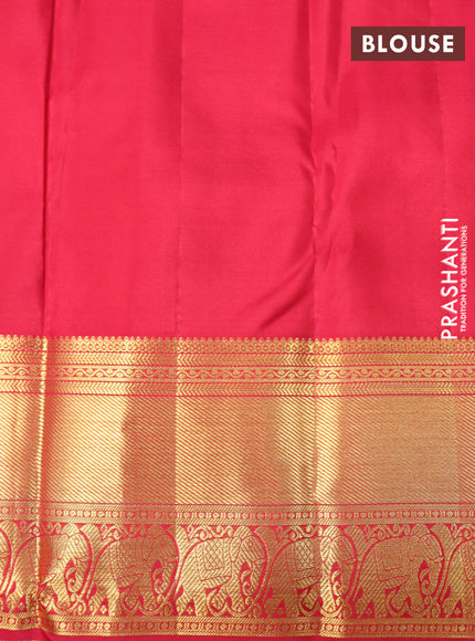 Pure kanchipuram silk saree green and red with allover zari woven brocade weaves and long rich zari woven border