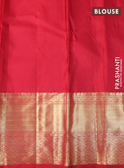 Pure kanchipuram silk saree kumkum red with allover zari woven floral brocade weaves and long rich zari woven border