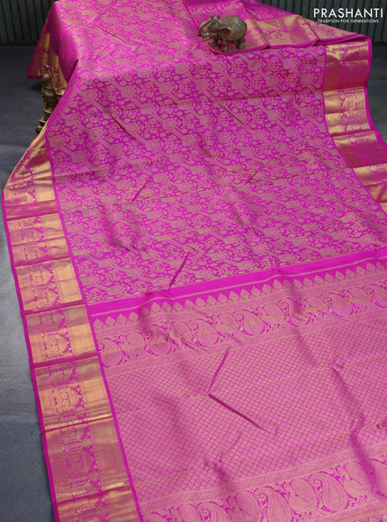 Pure kanchipuram silk saree magenta pink with allover zari woven brocade weaves and long rich zari woven border