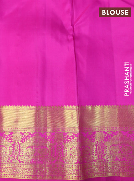 Pure kanchipuram silk saree magenta pink with allover zari woven brocade weaves and long rich zari woven border