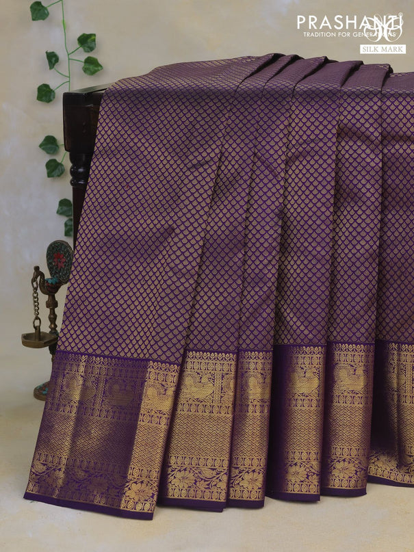 Pure kanchipuram silk saree violet with allover zari woven brocade weaves and long rich zari woven border