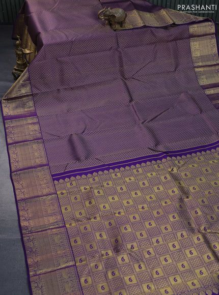 Pure kanchipuram silk saree violet with allover zari woven brocade weaves and long rich zari woven border