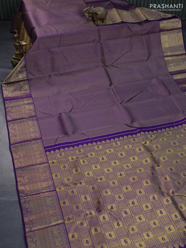 Pure kanchipuram silk saree violet with allover zari woven brocade weaves and long rich zari woven border