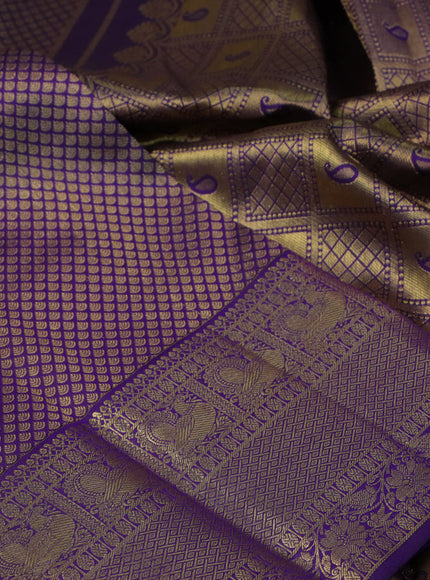 Pure kanchipuram silk saree violet with allover zari woven brocade weaves and long rich zari woven border