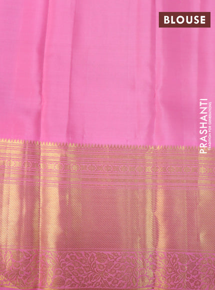 Pure kanchipuram silk saree deep maroon and candy pink with allover silver zari woven brocade weaves and long rich zari woven border