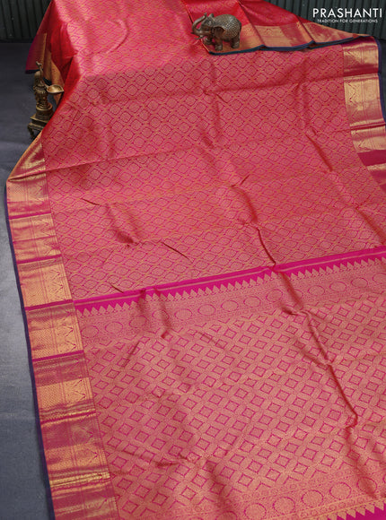 Pure kanchipuram silk saree pink and green with allover zari woven brocade weaves and rich zari woven border