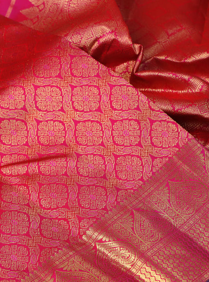 Pure kanchipuram silk saree pink and green with allover zari woven brocade weaves and rich zari woven border