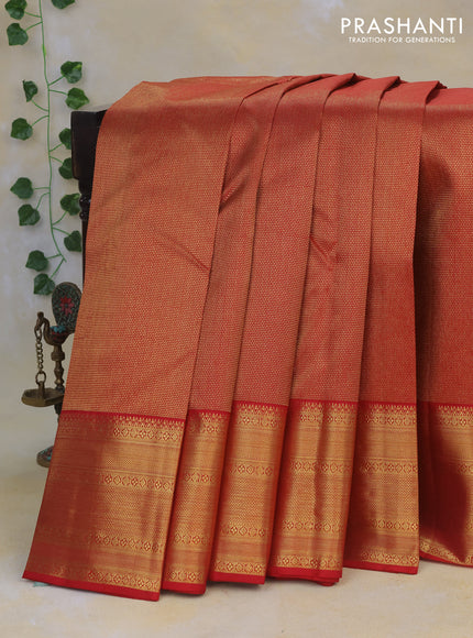 Pure kanchipuram silk saree red with allover zari weaves and rich zari woven border