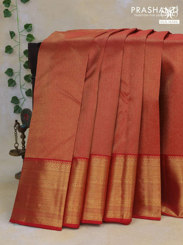 Pure kanchipuram silk saree red with allover zari weaves and rich zari woven border