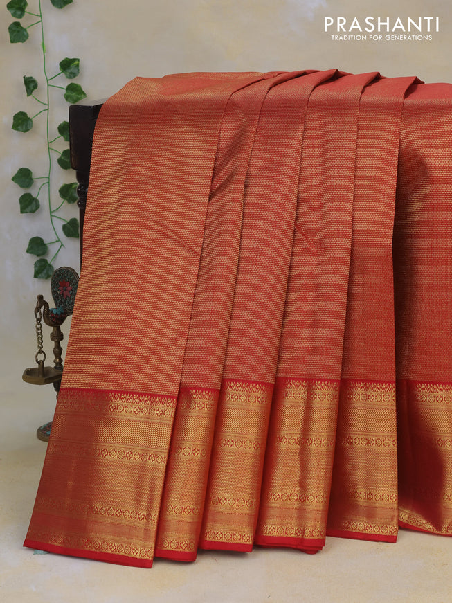 Pure kanchipuram silk saree red with allover zari weaves and rich zari woven border