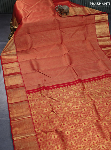 Pure kanchipuram silk saree red with allover zari weaves and rich zari woven border