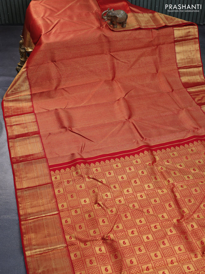 Pure kanchipuram silk saree red with allover zari weaves and rich zari woven border