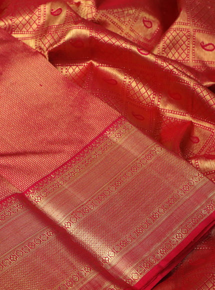 Pure kanchipuram silk saree red with allover zari weaves and rich zari woven border