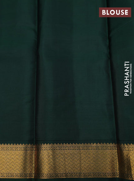 Pure kanchipuram silk saree off white and dark green with zari woven buttas and zari woven korvai border