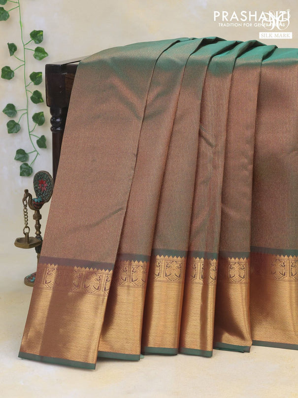 Pure kanchipuram silk saree dual shade of green with allover zari weaves and rich zari woven border